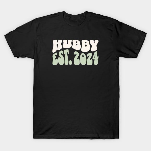 Hubby Est. 2024 Newlywed Husband Honeymoon Wavy Font T-Shirt by LizardIsland